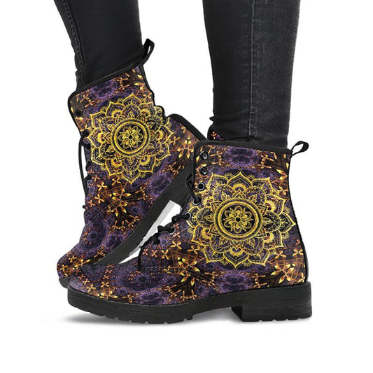 Purple & Gold Mandala Decor Womens Boots