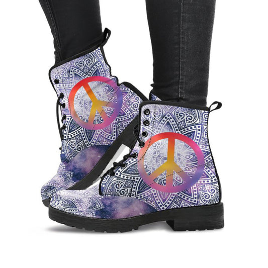 Pink & Purple Peace Sign Mandala Womens Boots
