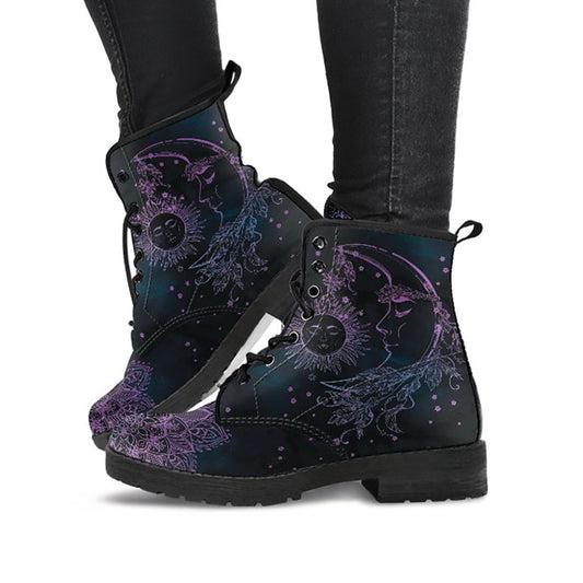 Purple Sun & Moon Mandala Womens Boots