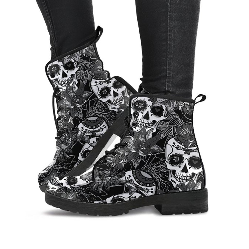 Black & White Skulls Womens Boots