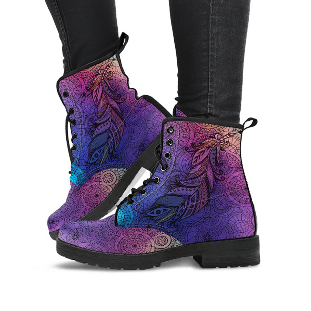 Purple Boho Feather Womens Boots