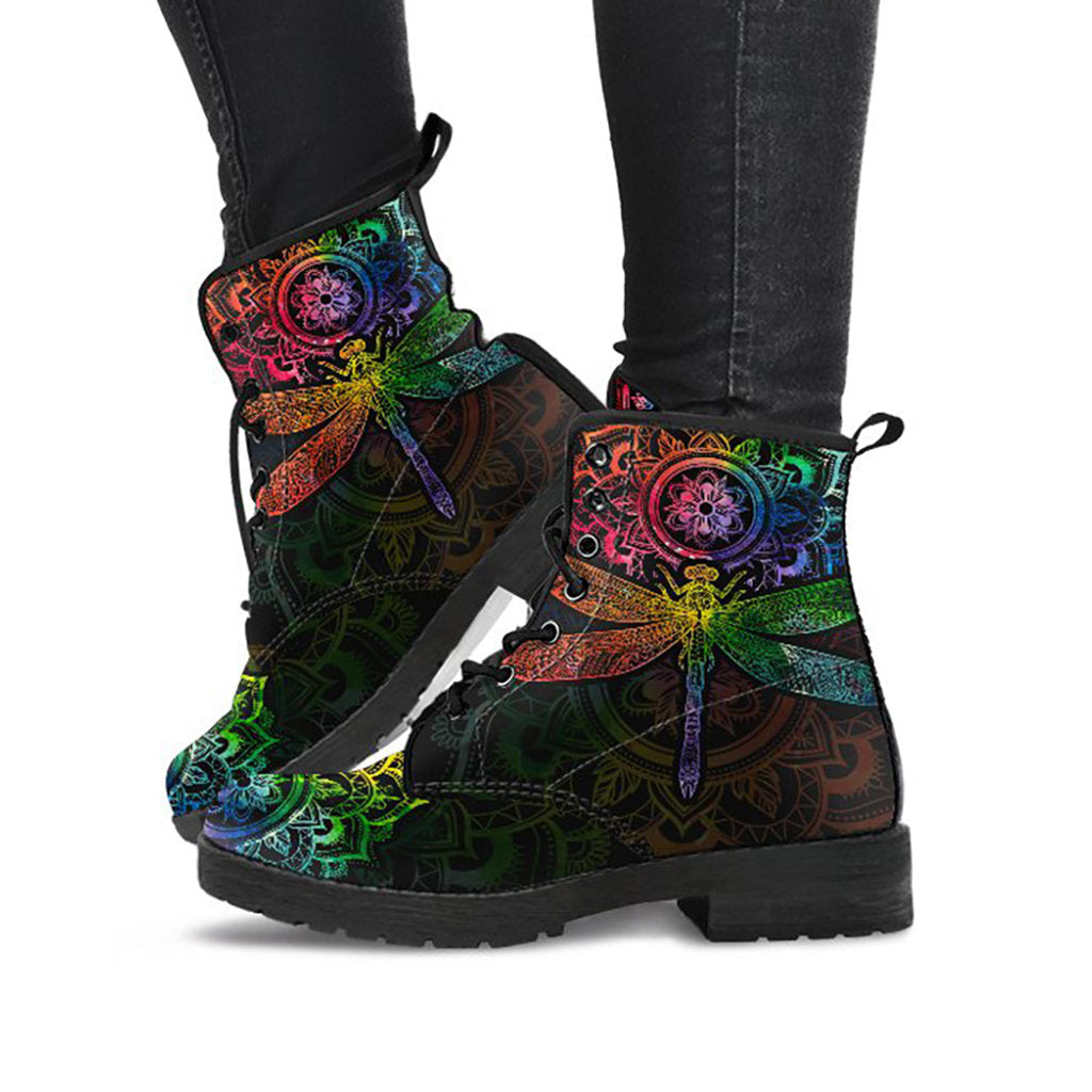 Colorful Mandala Dragonfly Chakra Womens Boots