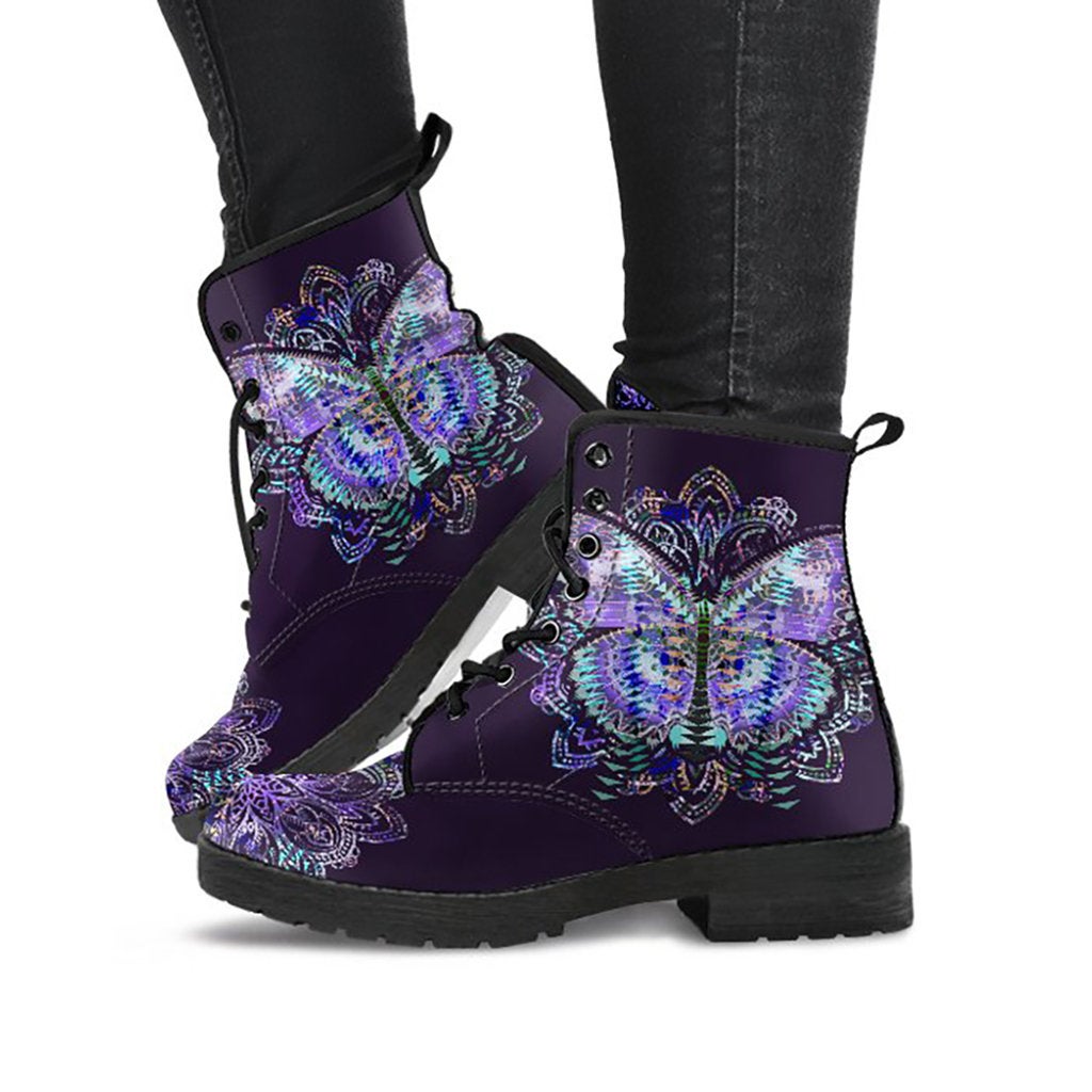 Purple Butterfly Mandala Decor Womens Boots