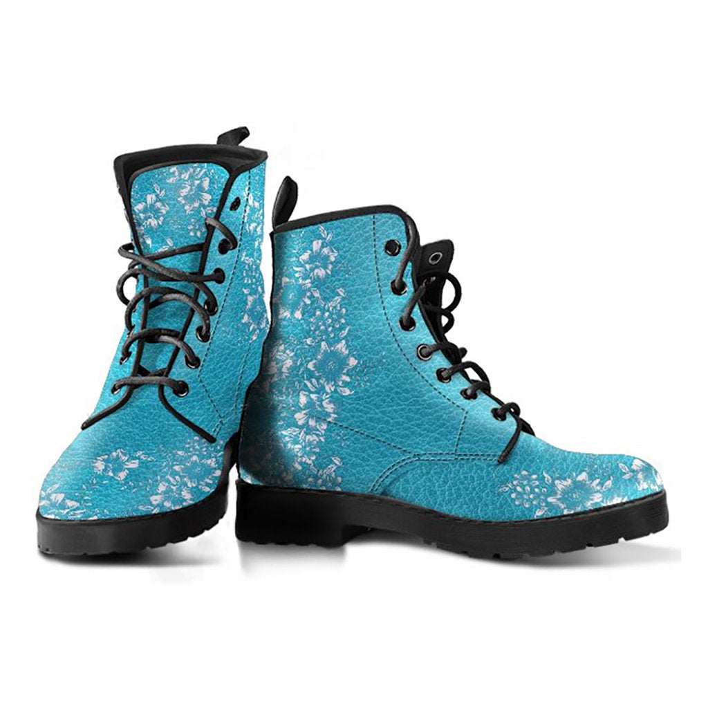 Light Blue Green Teal Floral Womens Boots