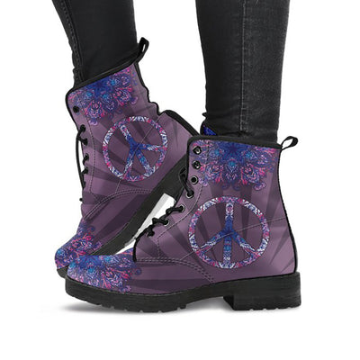 Purple Peace Sign Mandala Womens Boots