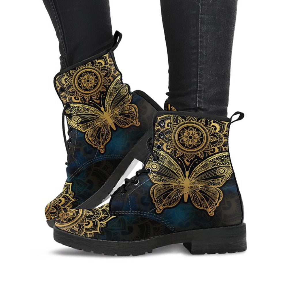 Gold Butterfly Mandala Womens Boots