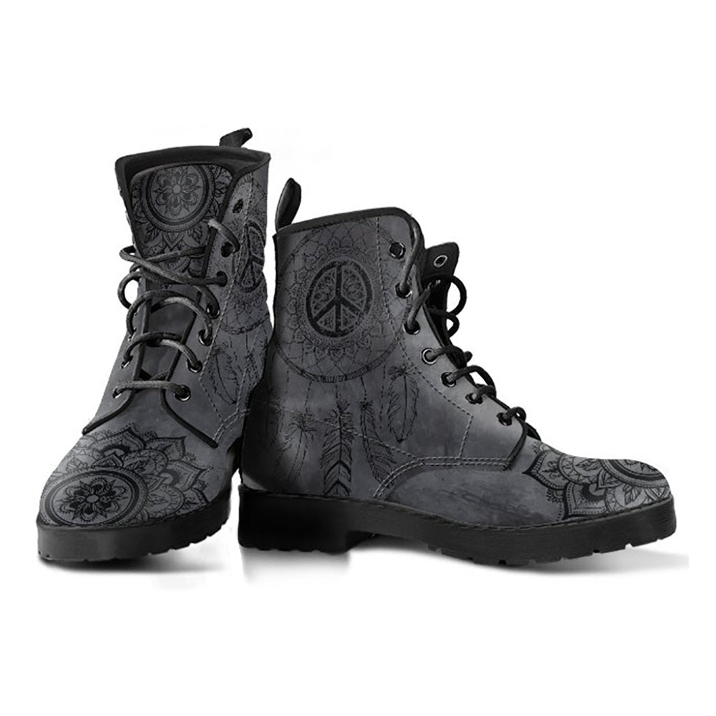 Dark Grey Boho Peace Sign Dream Catcher Womens Boots