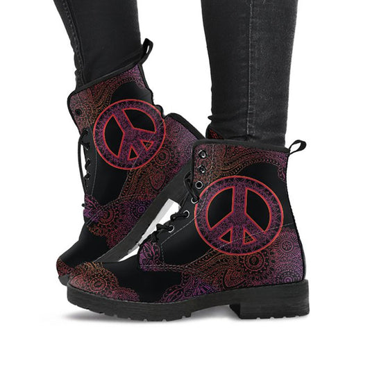 Dark Peace Sign Henna Mandala Womens Boots