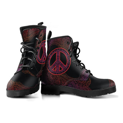 Dark Peace Sign Henna Mandala Womens Boots