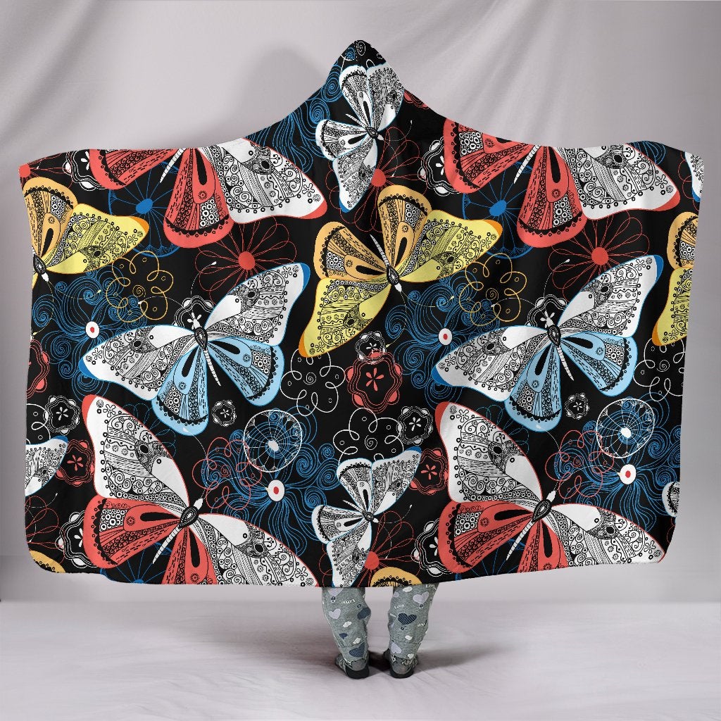 Colorful Butterflies Decor Hooded Blanket