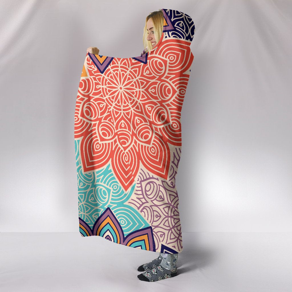 Colorful Floral Mandals Hooded Blanket