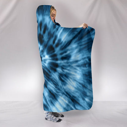Blue Tie Dye Print Hooded Blanket