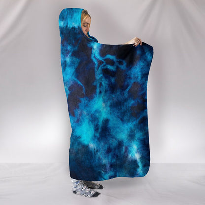 Blue Tie Dye Print Grunge Hooded Blanket
