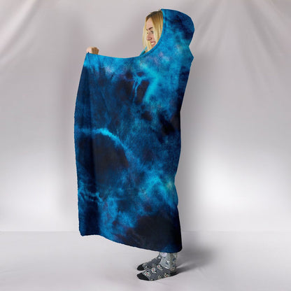 Blue Tie Dye Print Grunge Hooded Blanket