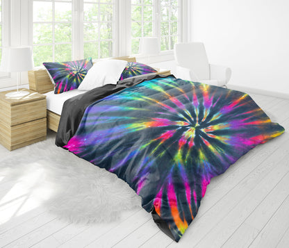 Colorful Neon Tie Dye Print Black Bedding Set