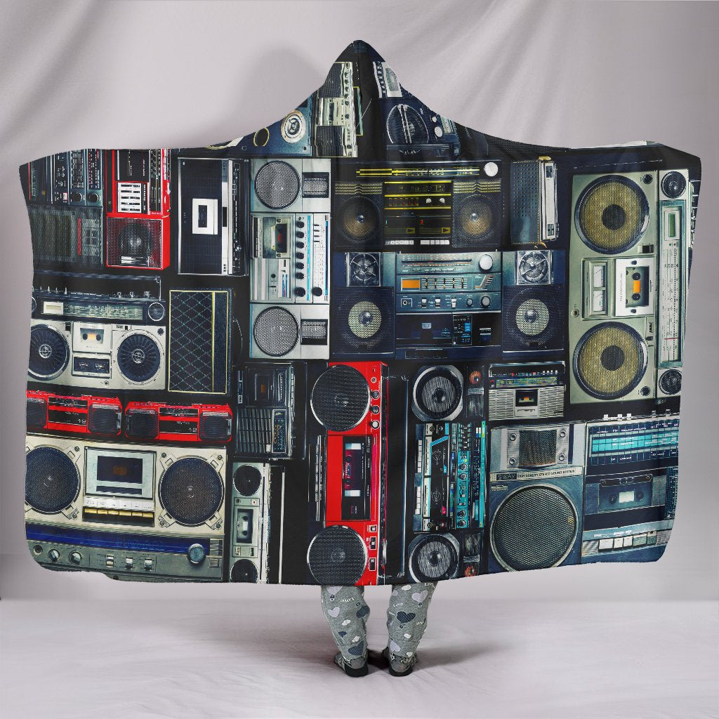 Vintage Boombox Stereos Hooded Blanket