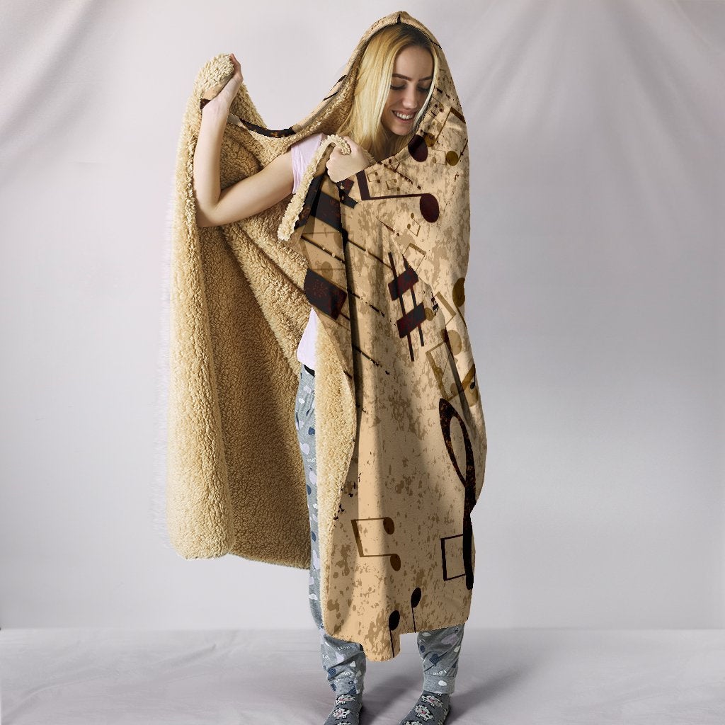 Vintage Piano Musical Notes Hooded Blanket