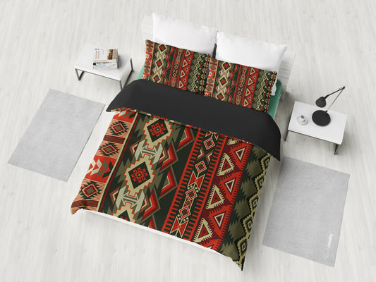 Red & Brown Boho Aztec Bedding Set