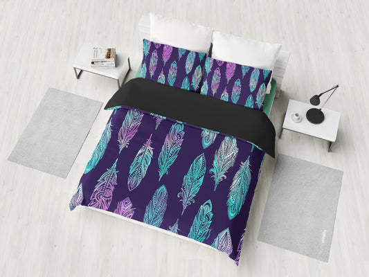Pink & Purple Neon Feathers Bedding Set