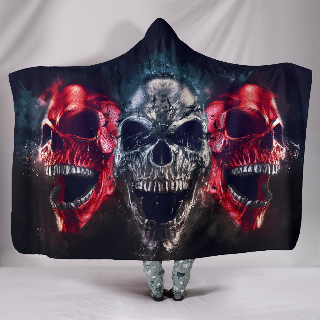 Three Metal Skulls Hooded Blanket