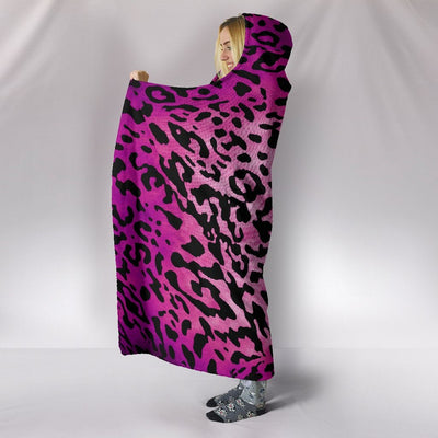 Purple Pink Leopard Print Hooded Blanket