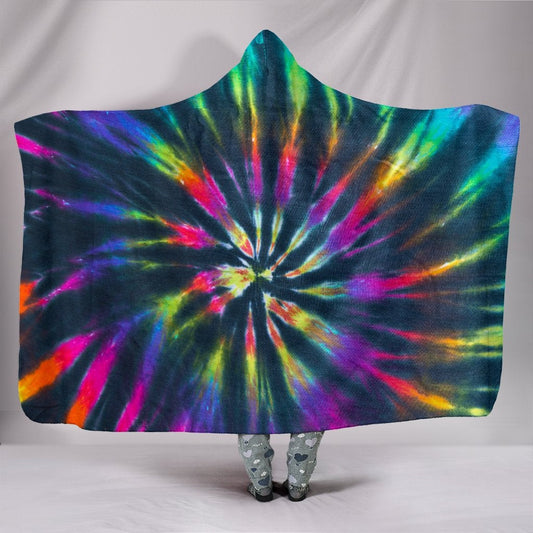 Colorful Neon Black Tie Dye Hooded Blanket