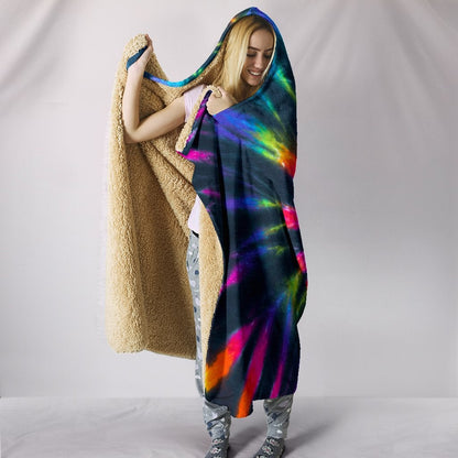 Colorful Neon Black Tie Dye Print Hooded Blanket
