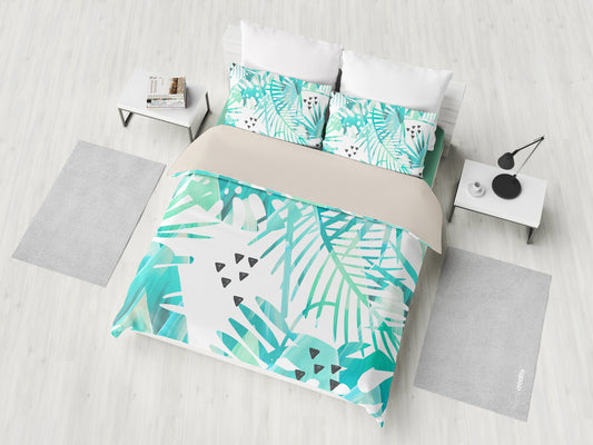 Light Green Teal Teal Plants Bedding Set