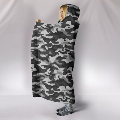 Grey Camouflage Hooded Blanket