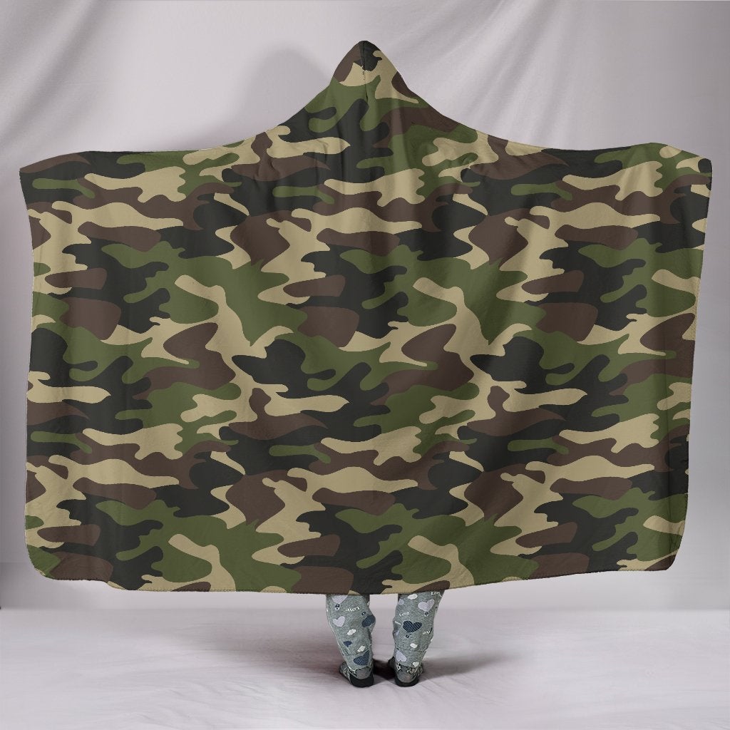 Army Green Camouflage Hooded Blanket