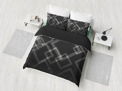Dark Grey Abstract Squares Bedding Set