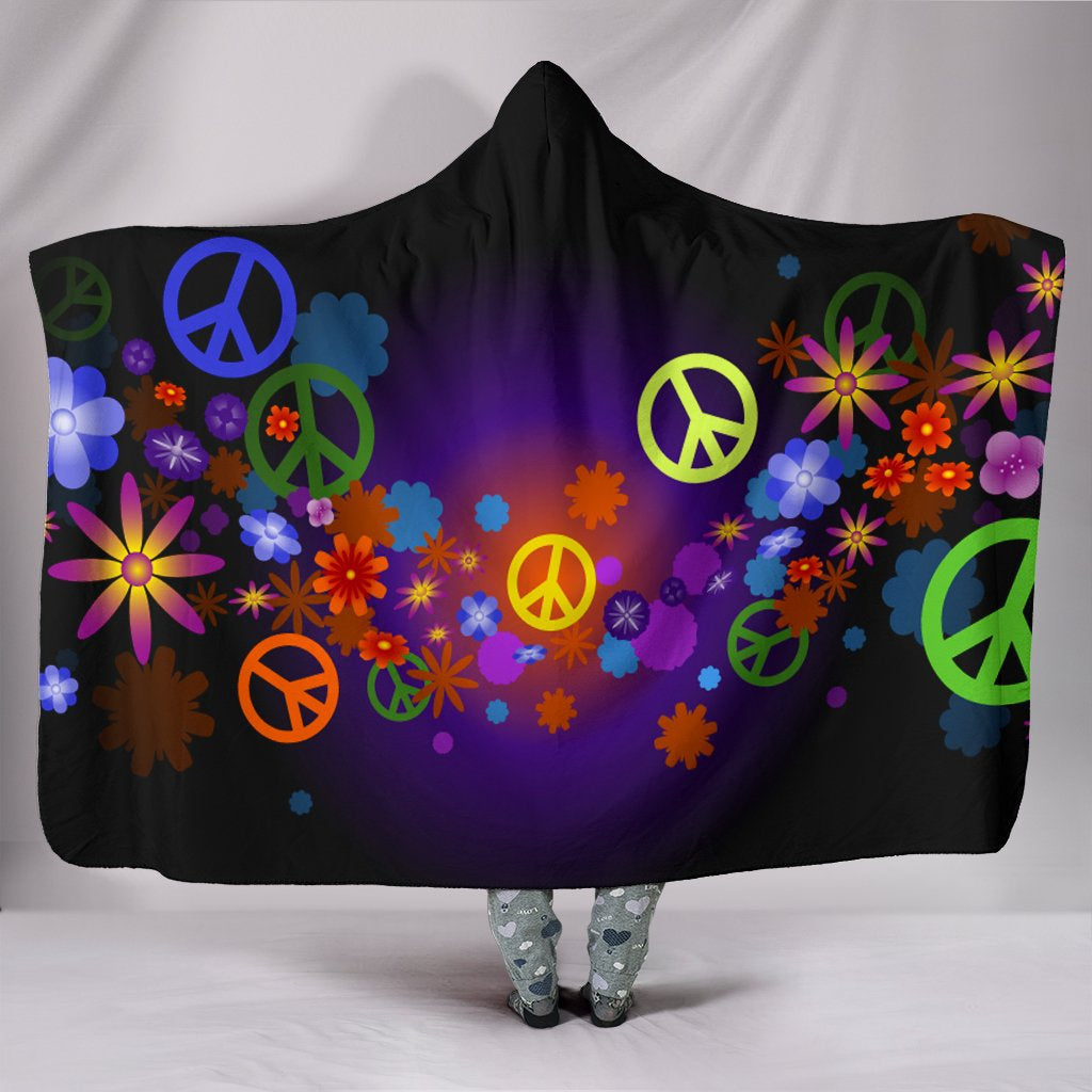 Colorful Peace Sings Hooded Blanket