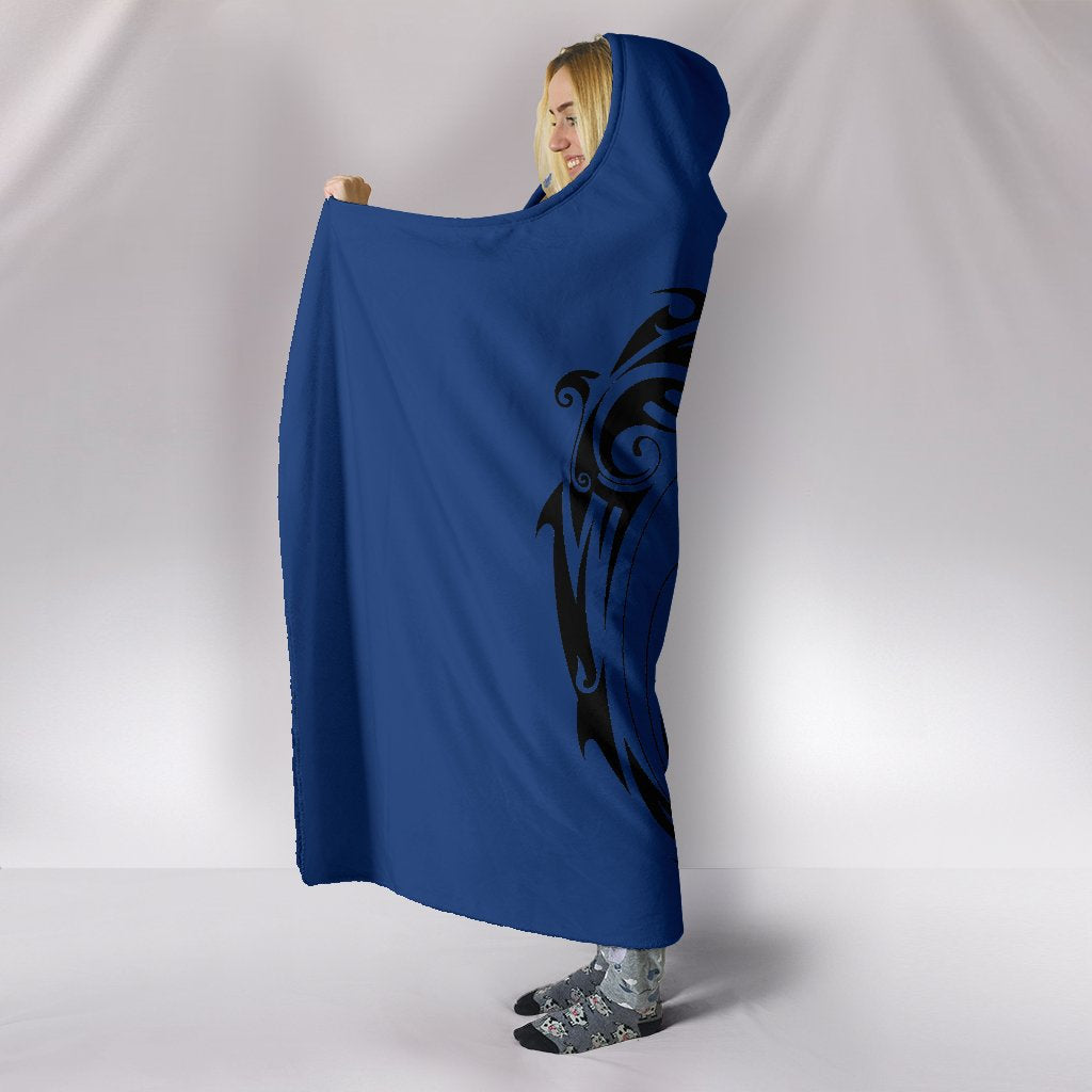 Blue Yin Yang Dragons Hooded Blanket