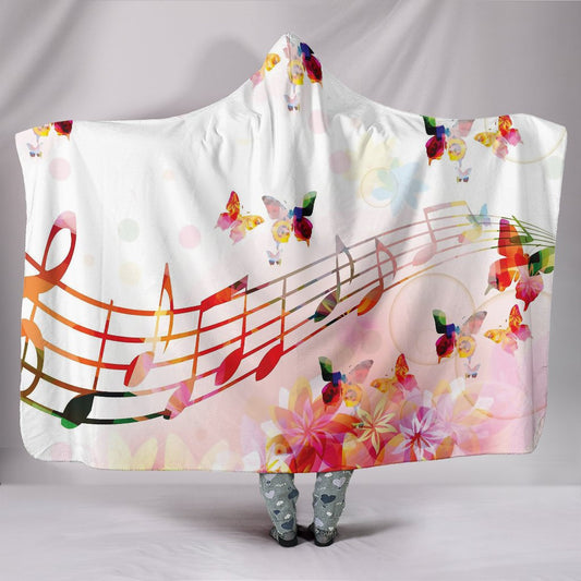 Colorful Butterflies & Musical Notes Hooded Blanket