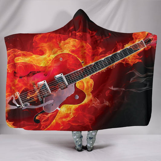 Flaming Guitar Hooded Blanket
