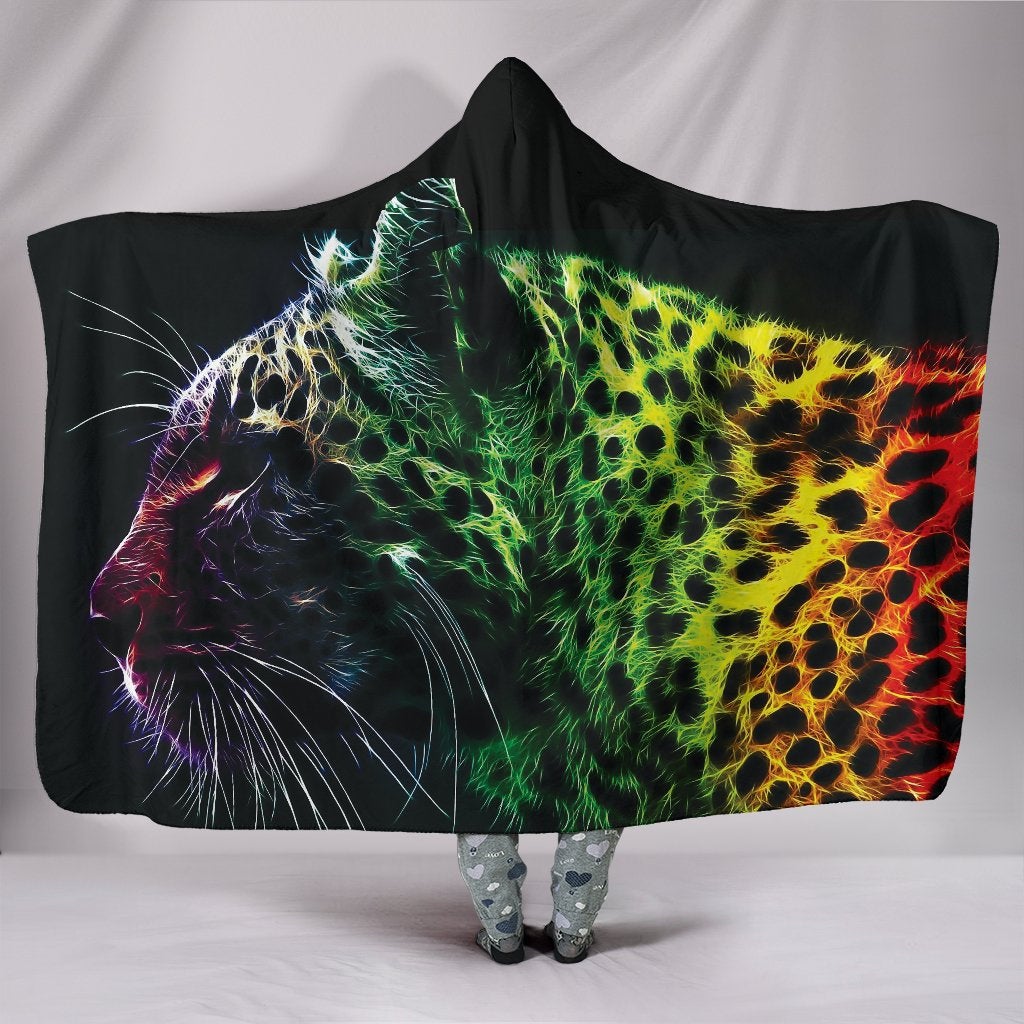 Colorful Neon Cheetah Hooded Blanket