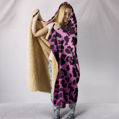Pink Leopard Print Hooded Blanket