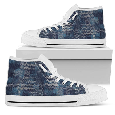 Denim Blue Distorted Abstract High Top Shoes