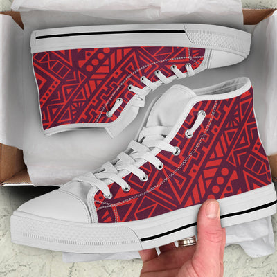 Red Tribal Polynesian High Top Shoes