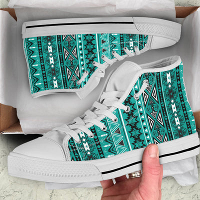 Light Green Teal Boho Aztec High Top Shoes