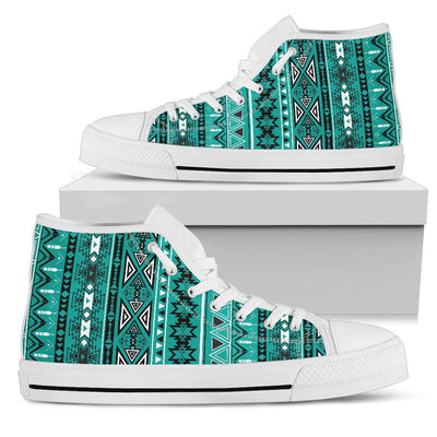 Light Green Teal Boho Aztec High Top Shoes