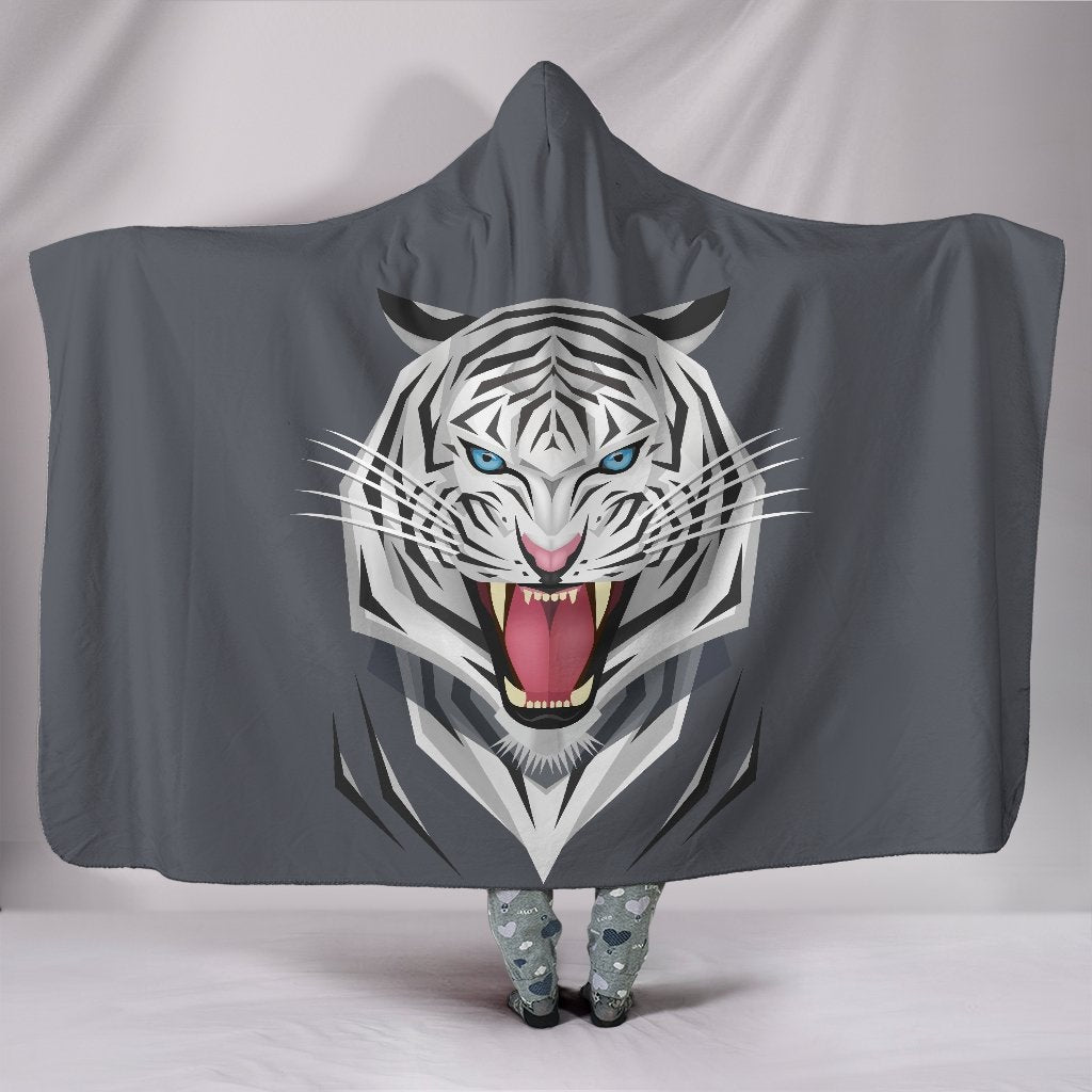 White Tiger Hooded Blanket