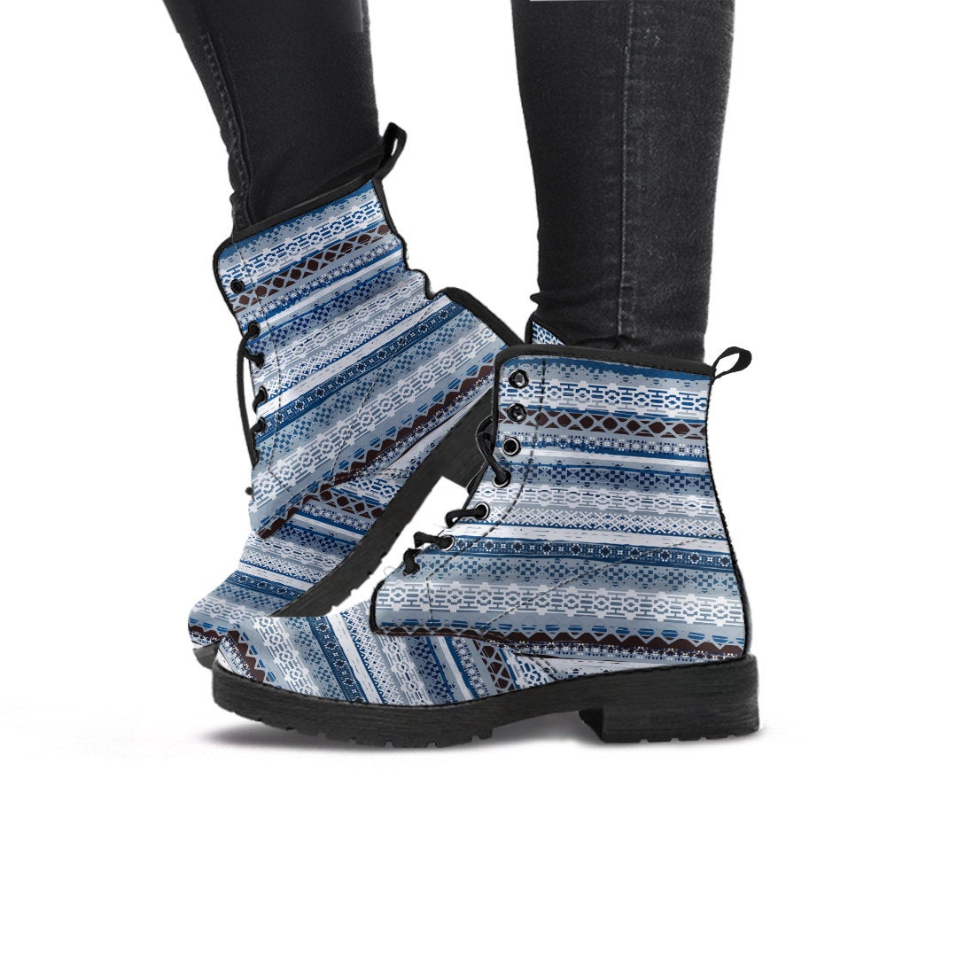 Blue & Grey Boho Stripes Womens Boots