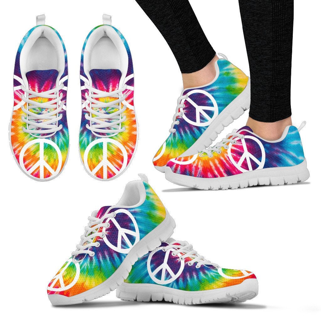 Colorul Tie Dye Spiral Peace Signs Sneakers