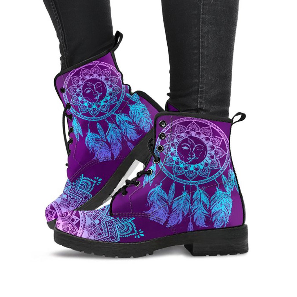 Purple Sun & Moon Dream Catcher Mandala Womens Boots