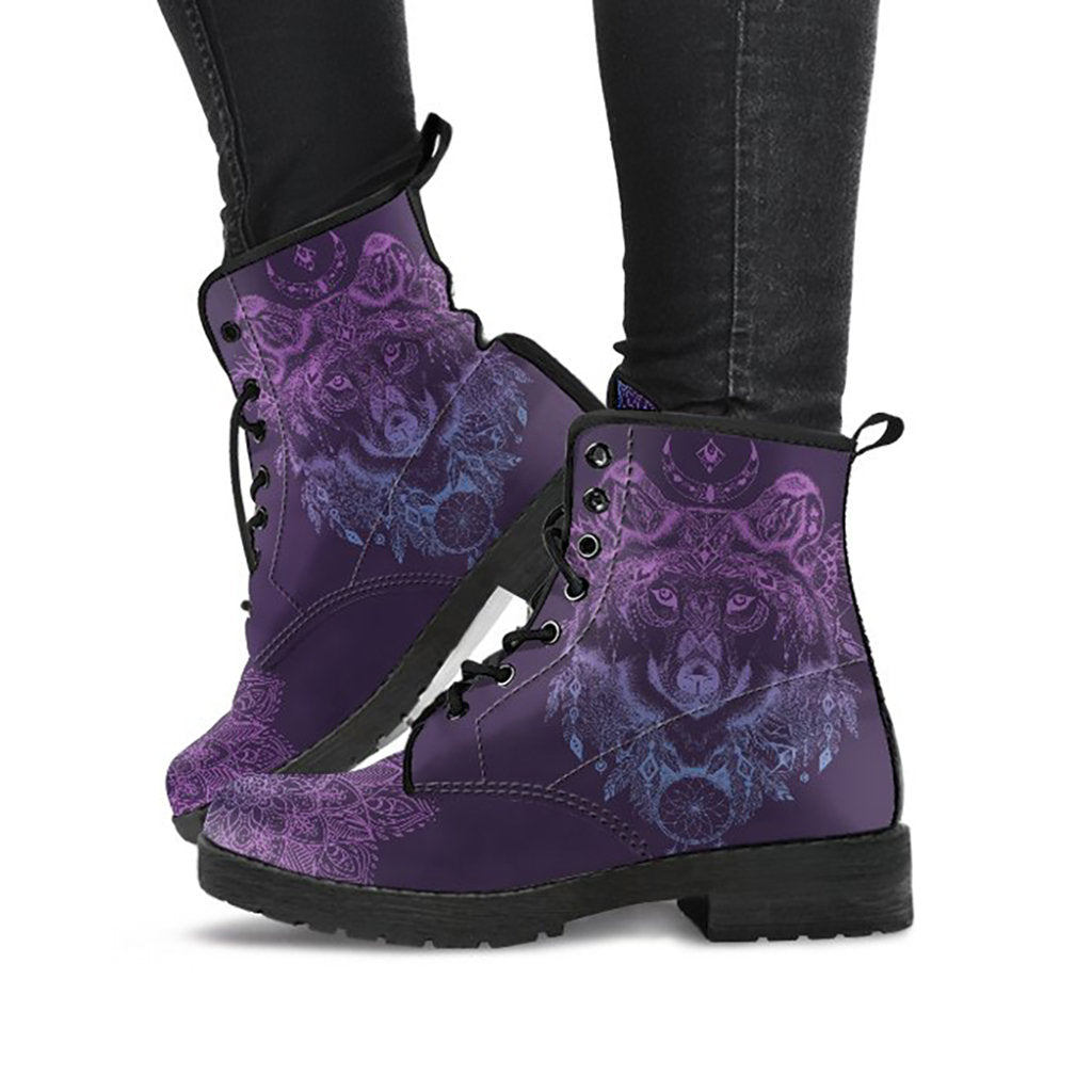 Purple Boho Wolf Mandala Womens Boots