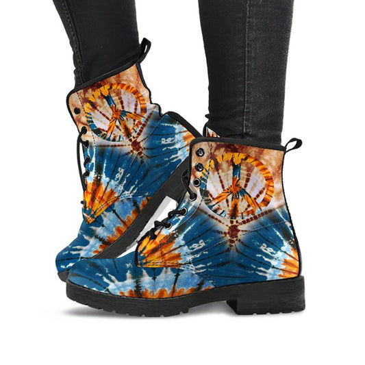 Blue & Orange Tie Dye Peace Sign Womens Boots