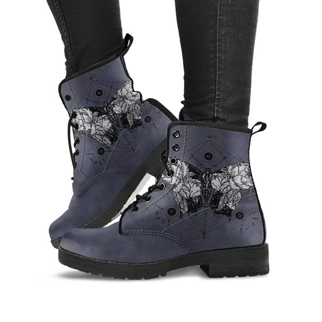 Dark Grey Butterfly Decor Womens Boots