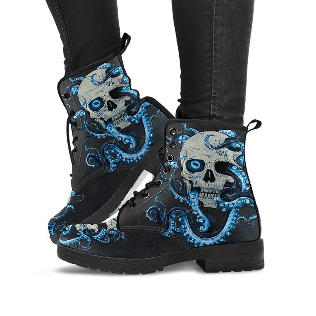 Blue Skull & Octopus Womens Boots