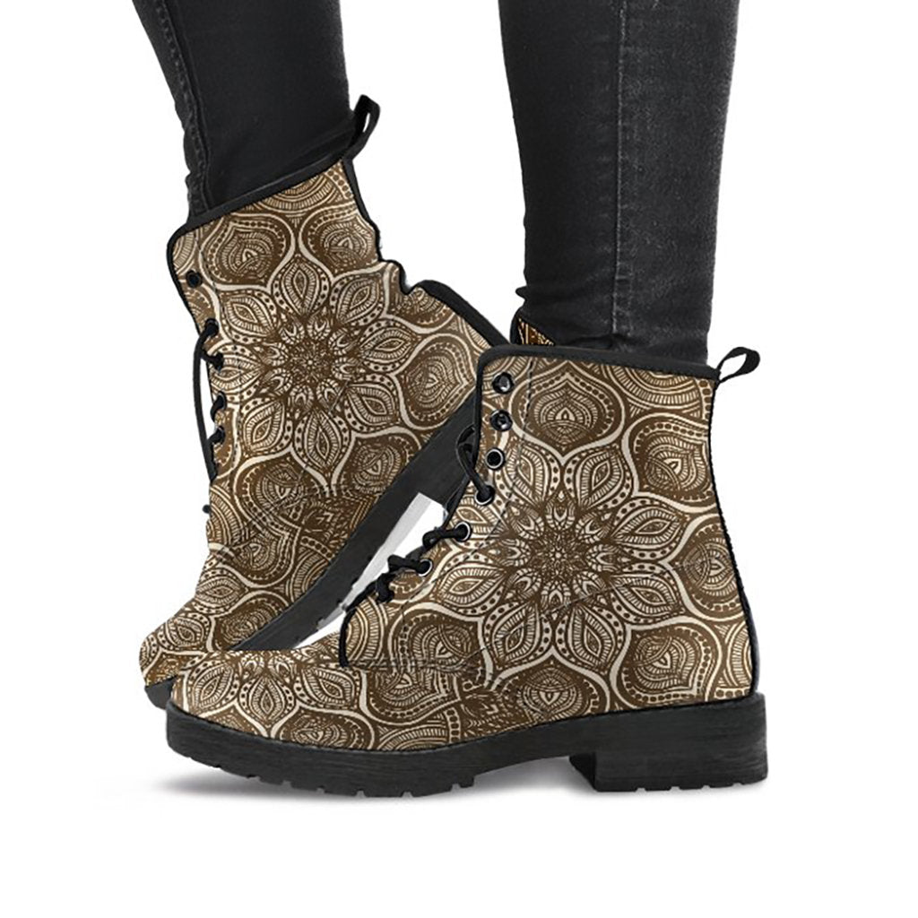 Brown Floral Mandalas Womens Boots